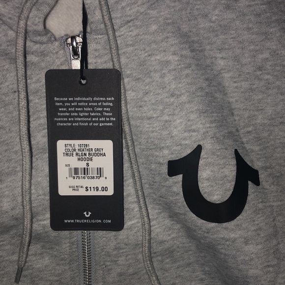 NWT True Religion HEATHER GREY BUDDHA ZIP HOODIE W/BACK CAMO PRINT LOGO - Picture 7 of 13